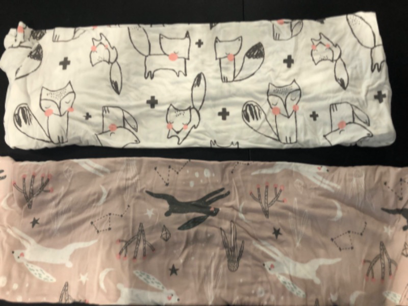 Photo 2 of GRSSDER Stretchy Ultra Soft Jersey Knit Fitted Crib Sheets Set 2 Pack, Cozy Crib Sheet Girl Fits All Standard Crib Mattress Pads, Cute Foxes and Rabbits Print Light Pink Jersey