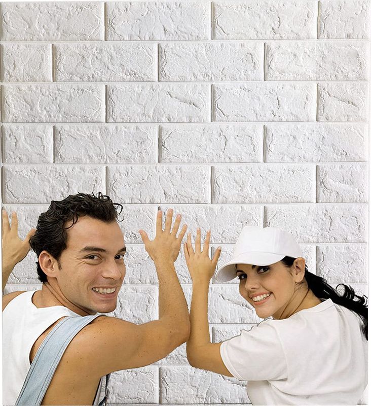 Photo 1 of Arthome Brick 3D Wall Panels Peel and Stick Wallpaper,Self Adhesive Waterproof Foam Faux Brick for Living Room,Bedroom,Laundry,Kitchen,Fireplace,TV Wall Decoration (White 10 Pack,58 Sq. feet)
