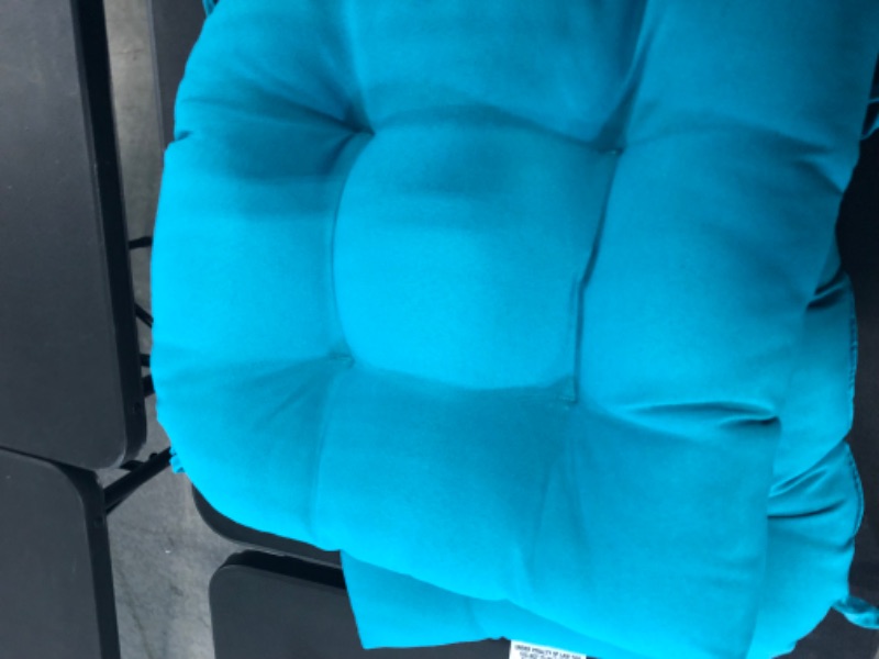 Photo 2 of Blazing Needles Polyester 16-inch Twill Rounded Back Chair Cushion, 4 Count (Pack of 1), Aqua Blue
