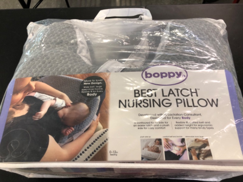 Photo 1 of Boppy Nursing Pillow—Best Latch | Plus-Sized Breastfeeding Pillow with Belt Designed with Lactation Consultants | Fits All Body Types | Machine Washable| Leaf Stripe and Soft Textured Gray Gray Leaf Stripe