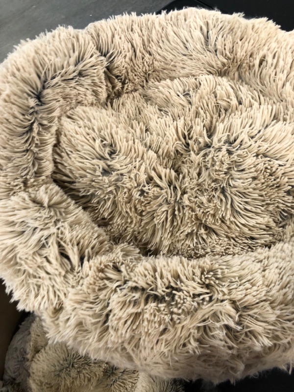 Photo 3 of Best Friends by Sheri The Original Calming Donut Cat and Dog Bed in Shag and Lux Fur, Machine Washable, High Bolster, Multiple Sizes S-XXL Shag Taupe Small 23" x 23" Bed Only 2 pack