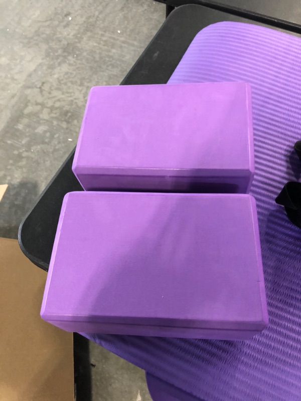 Photo 3 of BalanceFrom All Purpose 1/2-Inch Extra Thick High Density Anti-Tear Exercise Yoga Mat with Carrying Strap and Yoga Blocks Purple Mat And Yoga Blocks