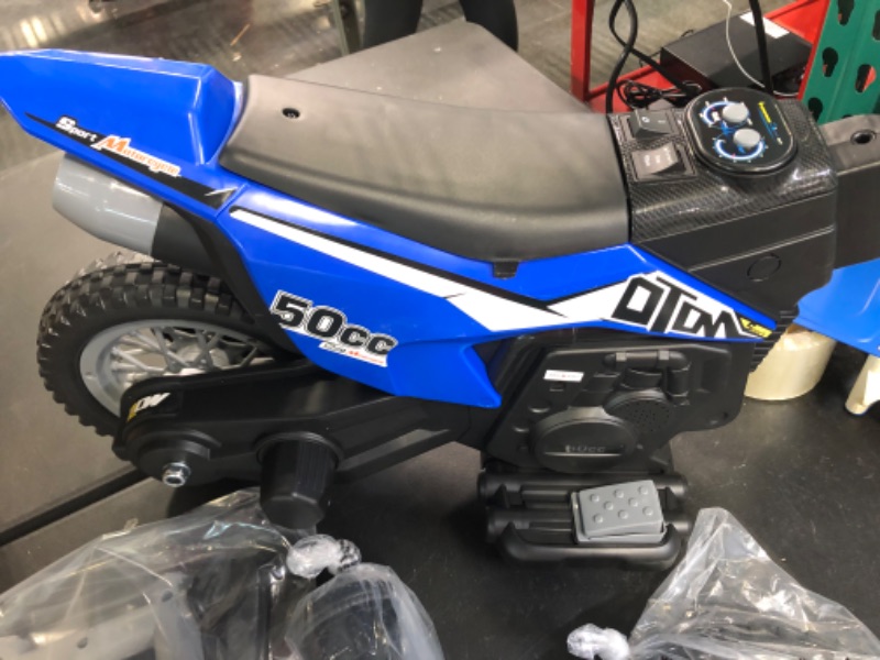 Photo 3 of PRIME CLUB 6V Ride on Electric Motorcycle Battery Powered 2 Wheels Bike with Training Wheels,LED Lights,Music,Forward and Backward Button,Pedal for Toddlers?Blue?
