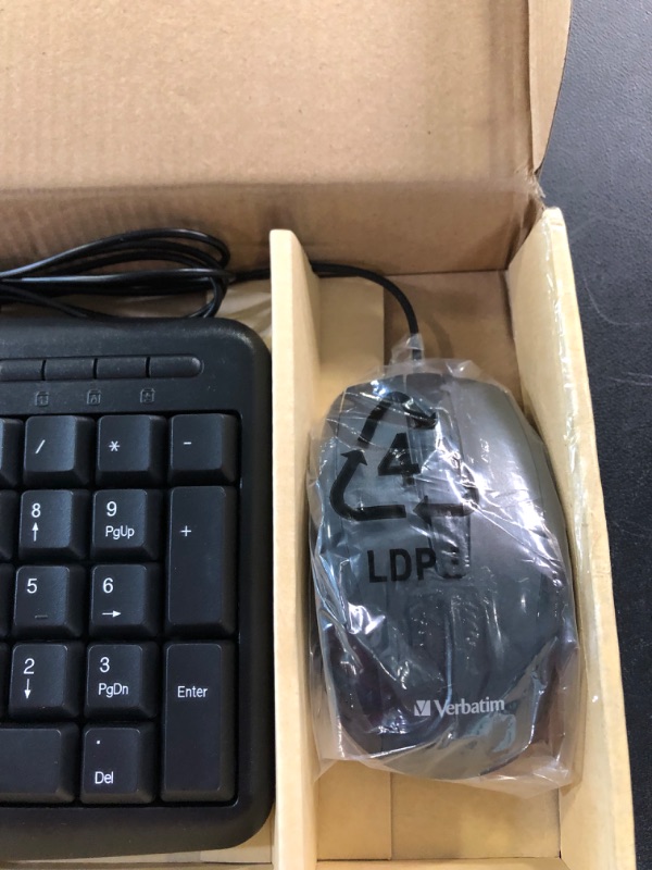 Photo 1 of Verbatim Slimline Wired Keyboard and Mouse Combo, Optical Wired Mouse, Full-Size Keyboard, USB Plug-and-Play, Compatible with PC, Laptop - Frustration Free Packaging Black Wired Keyboard & Mouse
