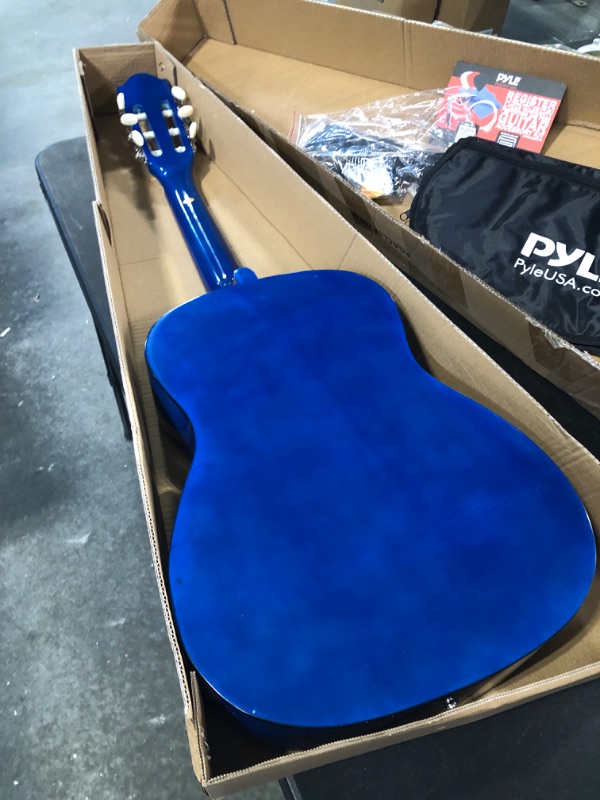 Photo 3 of Beginner 36” Classical Acoustic Guitar - 3/4 Junior Size 6 String Linden Wood Guitar w/ Gig Bag, Tuner, Nylon Strings, Picks, Strap, For Beginners, Adults - Pyle PGACLS82BLU (Blue Burst) Blue Fade Blue Fade Guitar