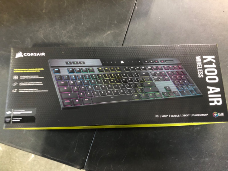 Photo 1 of Corsair K100 AIR Wireless RGB Mechanical Gaming Keyboard - Ultra-Thin, Sub-1ms Slipstream , Low-Latency Bluetooth, Cherry MX Ultra Low Profile Keyswitches - NA Layout, QWERTY - Black K100 AIR WIRELESS CHERRY MX Ultra Low Profile Switches