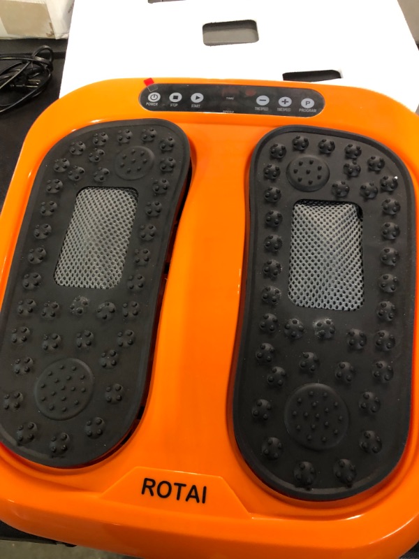 Photo 2 of ROTAI Vibration Foot Massager Multi Relaxations and Pain Relief Rotating Acupressure Electric Foot Circulation Device with Remote Control Orange Black-orange