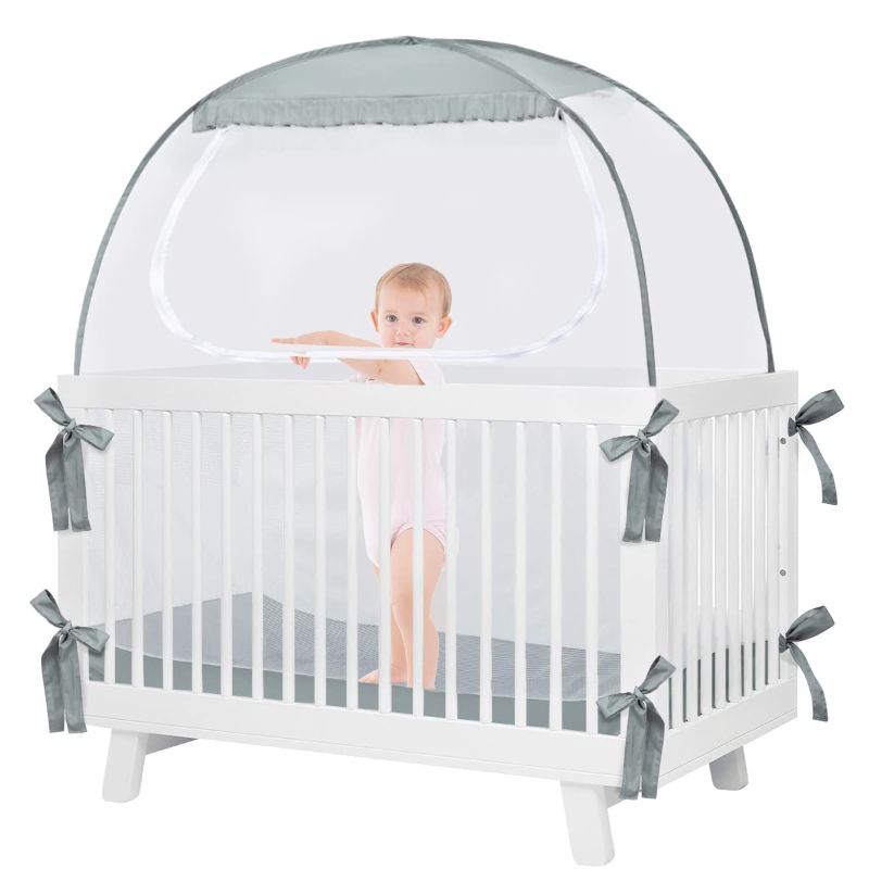 Photo 1 of L RUNNZER Baby Crib Tent, Pop Up Crib Canopy to Keep Baby from Climbing Out, Safety Crib Net Mosquitoes Net with See-Through Mesh, Fits Most Standard Cribs
