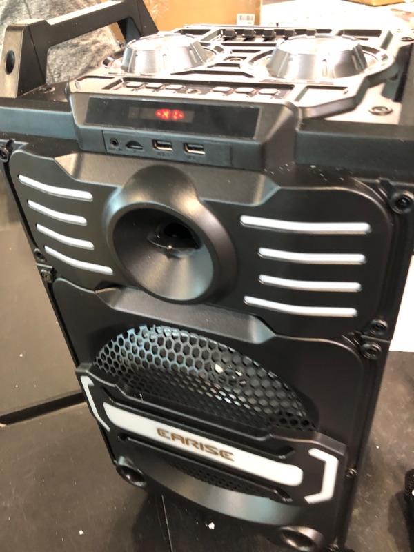 Photo 1 of EARISE R18 Portable PA System Speaker with 2 Wireless Microphones, 8” Subwoofer & 1" Tweeter, RGB Lights, Supports USB/AUX/TF/FM, Rechargeable Bluetooth Speaker, Karaoke Machine for Adults Kids Party
