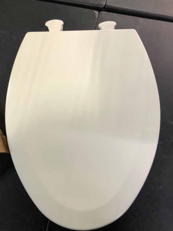 Photo 5 of Bemis 1500EC 346 Toilet Seat with Easy Clean & Change Hinges, Elongated, Durable Enameled Wood, Biscuit/Linen Biscuit/Linen Elongated