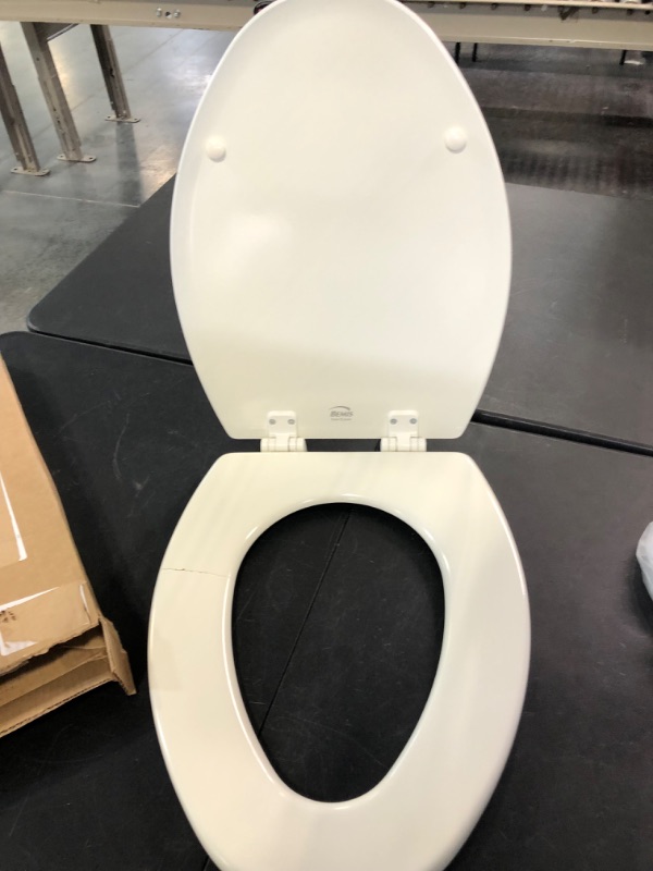 Photo 7 of Bemis 1500EC 346 Toilet Seat with Easy Clean & Change Hinges, Elongated, Durable Enameled Wood, Biscuit/Linen Biscuit/Linen Elongated