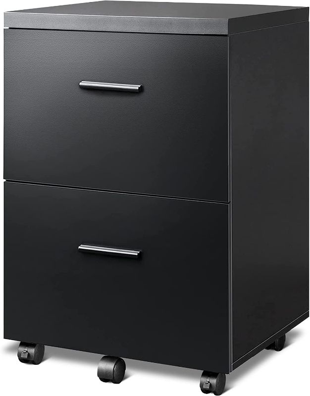 Photo 1 of DEVAISE 2 Drawer Wood File Cabinet, Mobile Lateral Filing Cabinet with Storage, Letter Legal Size, Black
