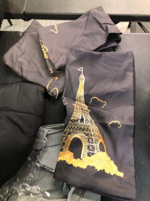 Photo 4 of Black Queen Comforter Set Paris Bedroom Comforter Set Black and Gold Paris Decor for Bed Comforter Eiffel Tower Decor Bedding 1 Comforter 2 Pillowcases 1 Cushion Cover (Queen, Tower) Queen Tower