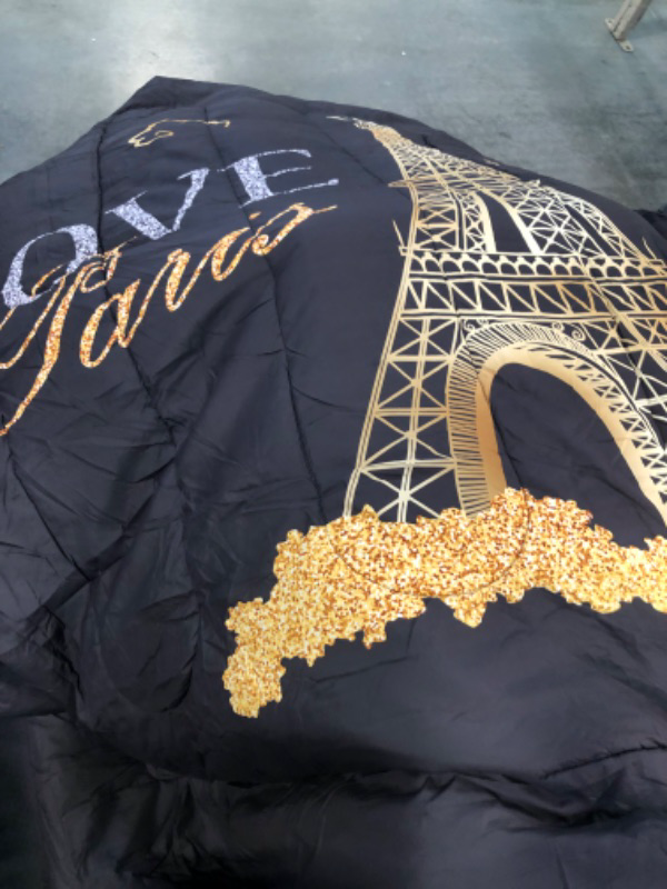 Photo 3 of Black Queen Comforter Set Paris Bedroom Comforter Set Black and Gold Paris Decor for Bed Comforter Eiffel Tower Decor Bedding 1 Comforter 2 Pillowcases 1 Cushion Cover (Queen, Tower) Queen Tower