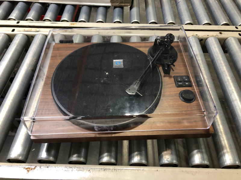 Photo 1 of Vintage Turntable, Bluetooth Record Player, Built-in Dual Stereo Speakers, 3-Speed Belt-Drive Turntable, Record Player with Wireless Playback & Auto-Stop,Light Wood
