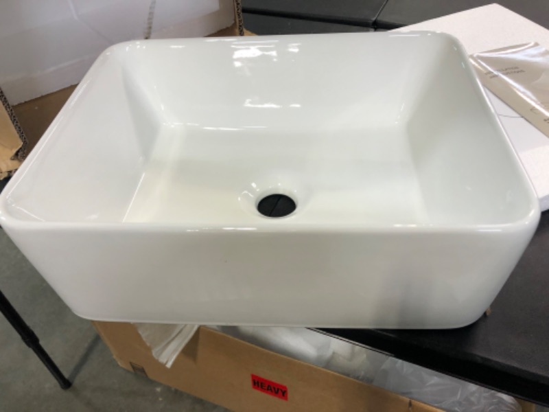 Photo 3 of Vessel Sink Rectangular - Lordear 16"x12" Rectangle Bathroom Sink Pure White Porcelain Ceramic Vessel Sink, Rectangular Above Counter Sink Art Basin 16"x12" A - White