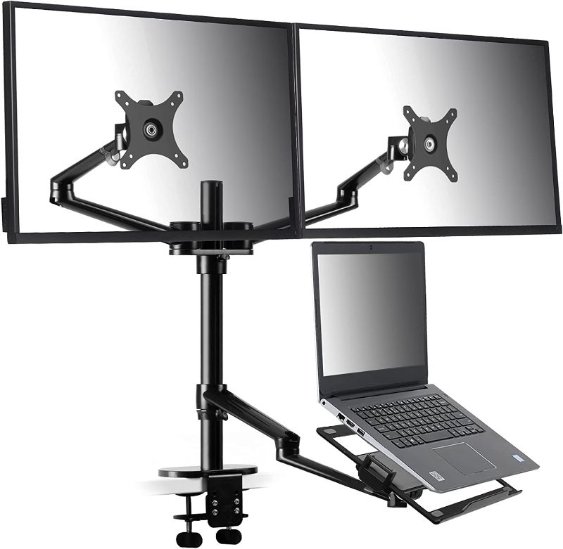 Photo 1 of Viozon Monitor and Laptop Mount, 3-in-1 Adjustable Triple Monitor Arm Desk Mounts, Dual Desk Arm Stand/Holder for 17 to 27 Inch LCD Computer Screens, Extra Tray Fits 12 to 17 inch Laptops (OL-10T-B)
