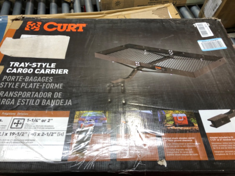 Photo 1 of CURT 18110 48 x 20-Inch Tray Hitch Cargo Carrier, 300 lbs Capacity, 1-1/4, 2-In Adapter Shank