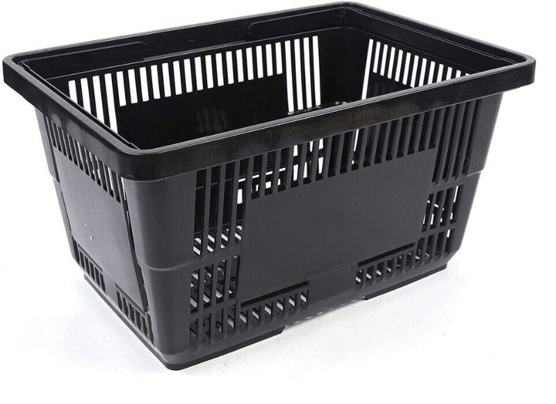 Photo 1 of 12PCS Shopping Basket 28L Black Plastic Shopping Basket with Handles Market Grocery Retail Store Supplies Handheld Basket 18.9 * 13 * 10.2 Inch
