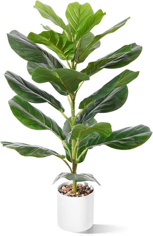 Photo 1 of  30" Artificial Fiddle Leaf Fig Tree/Fake Ficus Lyrata Plant with 21 Leaves Faux Plants in White Pot for Indoor House Home Office Modern Decoration Perfect Housewarming Gift with rug