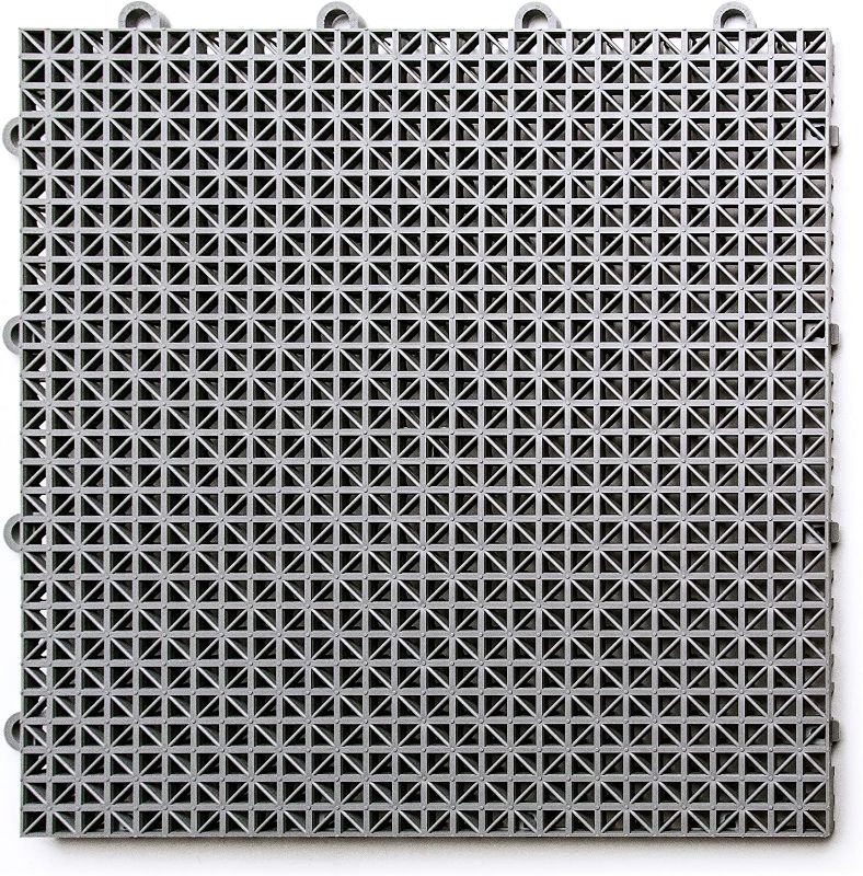 Photo 1 of Big Floors DT40GRAY DuraGrid Outdoor Modular Interlocking Multi-Use Plastic Deck Tile, 36 Pack, Gray
