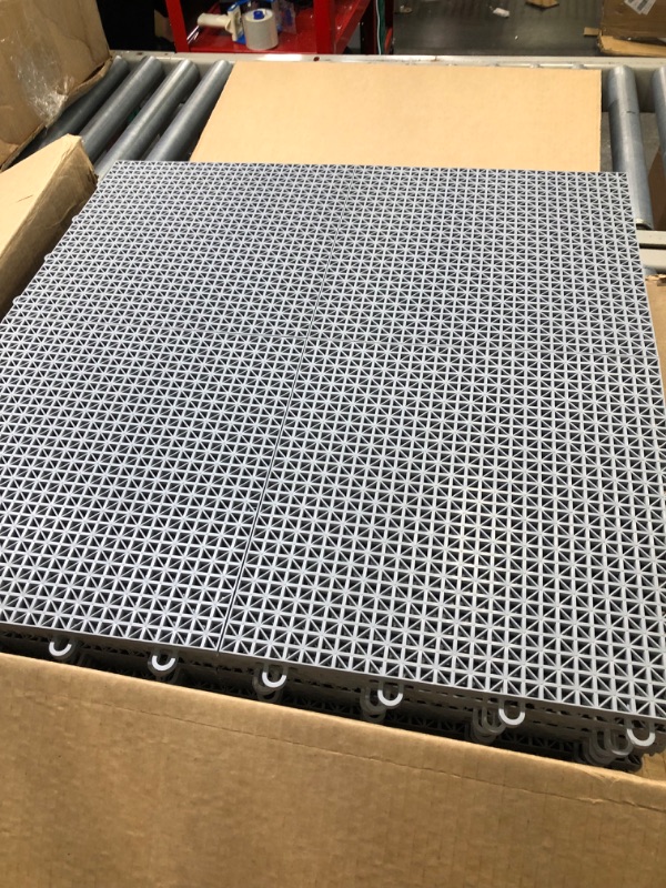 Photo 1 of Big Floors DT40GRAY DuraGrid Outdoor Modular Interlocking Multi-Use Plastic Deck Tile, 36 Pack, Gray
