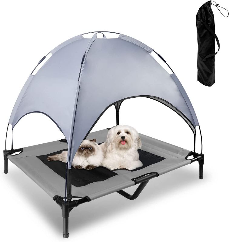 Photo 1 of Topmart Elevated Dog Bed,Dog Cot with Removable Canopy,Portable Indoor & Outdoor Pet Bed,Easy to Assemble,Breathable Fabric,with Extra Carrying Bag,Suitable for Camping Traveling Beach Lawn,(Beige M)
