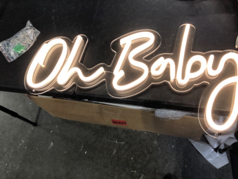 Photo 3 of Oh Baby Neon Sign Large for Baby Shower Decorations, Gender Reveal, Birthday Party, Oh Baby Led Sign for Backdrop, Room Decor, Photo Prop, Gifts for Baby Kids Girls, 24"X12" Warm White by DIVATLA Warm White-24x12 inches)