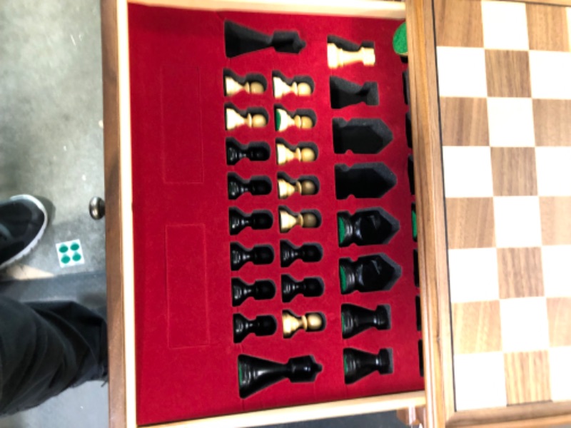 Photo 1 of A&A 15 inch European Ash Wooden Chess Sets w/ Storage Drawer / Triple Weighted - 3.0 inch King Height / European Ash Box w/Walnut & European Ash Inlay / 2 Extra Queen / Classic 2 in 1 Board Games

