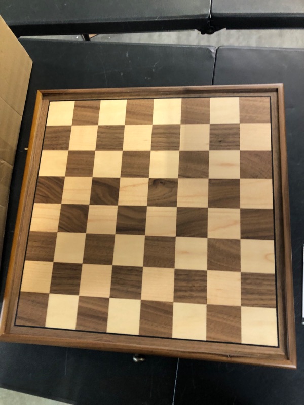 Photo 4 of A&A 15 inch European Ash Wooden Chess Sets w/ Storage Drawer / Triple Weighted - 3.0 inch King Height / European Ash Box w/Walnut & European Ash Inlay / 2 Extra Queen / Classic 2 in 1 Board Games

