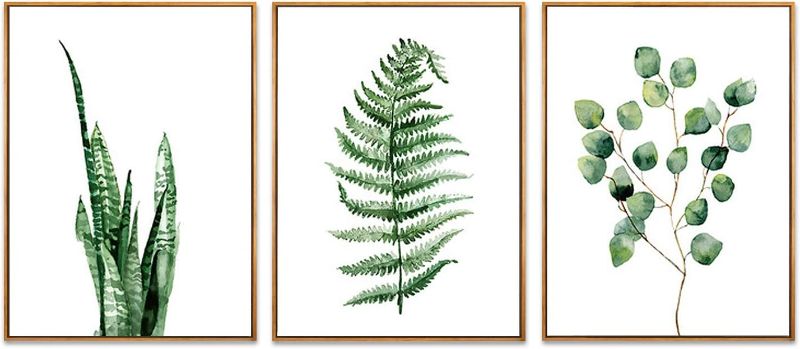 Photo 1 of Botanical Green Plant Canvas Framed Wall Art 13" x 17" Tropical Leaf Wall Painting Boho Succulent Plant Simple Aesthetic Artwork Poster Prints Ready to Hang Living Room Office Bedroom Home Decoration Set of 3
