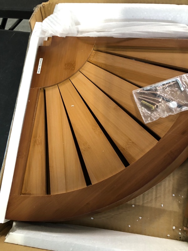 Photo 1 of Bamboo Corner Shower Stool Bench Waterproof with Storage Shelf, for Shaving Legs or Seat in Bathroom & Inside Shower (Walnut)