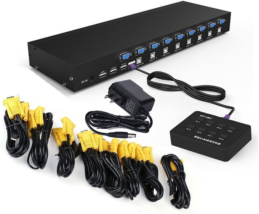 Photo 4 of RIJER 8 Port Manual Smart VGA USB KVM Switch 801UK PC Computer DVR Selector 1 KM Combo Controls 8 Hosts with Extension Switcher and 8PCS Original Cable
