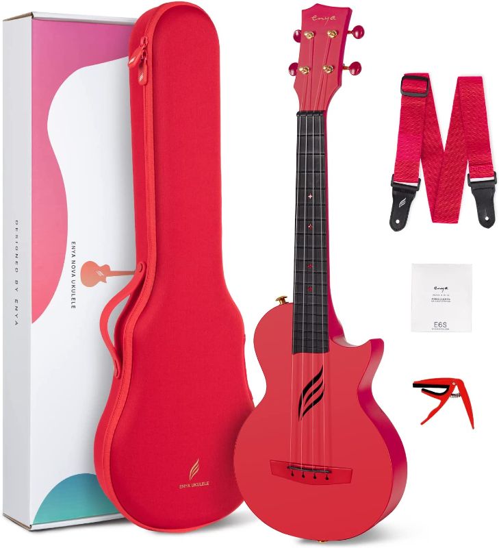 Photo 1 of Enya Nova U 23" Concert Ukulele–Carbon Fiber Travel Ukulele–With Beginner Kit includes Online Lessons, Case, Strap, Capo and Strings (Red)
