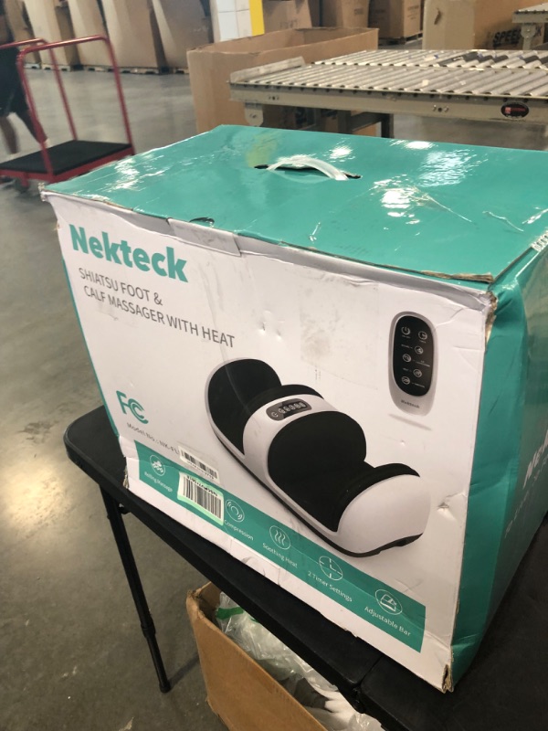 Photo 1 of Nekteck Foot Shiatsu Massager, Calf Massage with Heat Therapy, Deep Kneading, Vibration, Compression Leg Massager for Home and Office Use (Remote Control) White