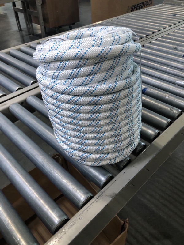 Photo 2 of YSMN 5/8 in 150 FT Braided Rope 11000 LBS Breaking Strength High Force Polyester Rope Suitable for Swing Camping Tree Work White Grey Blue 5/8IN x 150FT(White Grey Blue)