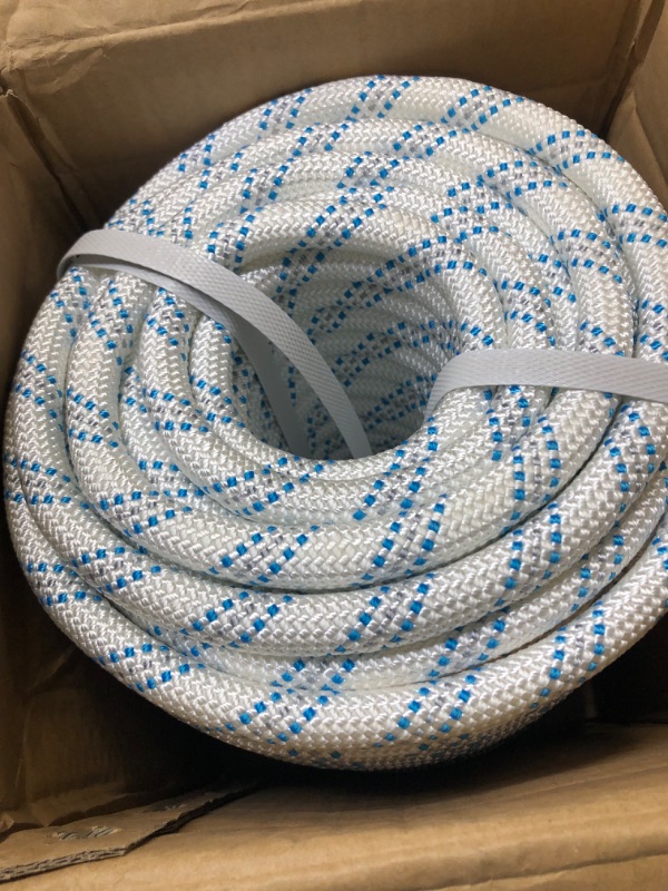 Photo 3 of YSMN 5/8 in 150 FT Braided Rope 11000 LBS Breaking Strength High Force Polyester Rope Suitable for Swing Camping Tree Work White Grey Blue 5/8IN x 150FT(White Grey Blue)