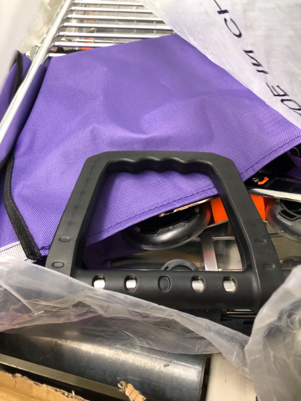 Photo 1 of Grocery Cart 50L Large Capacity Stair Climbing Cart with 8 Wheels,Shopping Carts for Groceries Double Handle Rolling Grocery Laundry Foldable Utility Shopping Cart(Purple) Purple Larger size