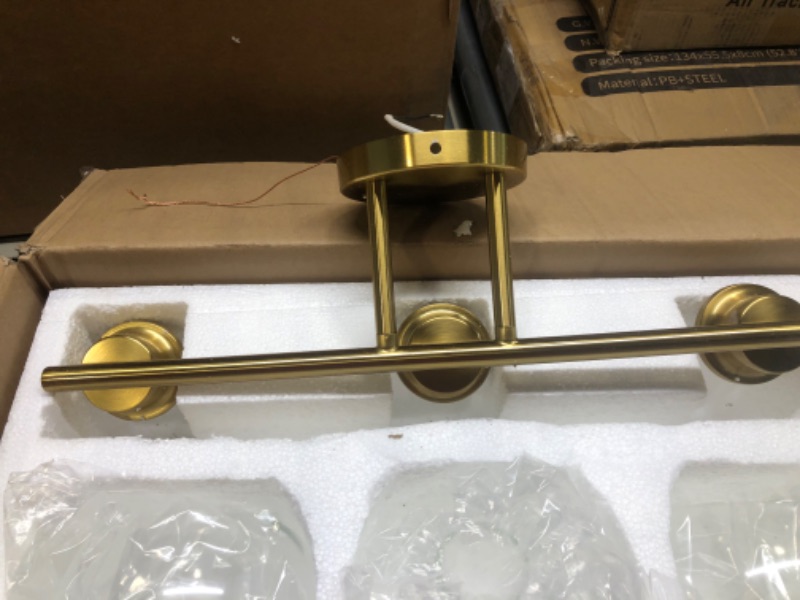 Photo 2 of Bathroom Light Fixtures, 3-Light Gold Bathroom Light, Industrial Wall Sconce Over Mirror Bathroom Vanity Light Fixture with Glass Shades, Vanity Lights for Bathroom Farmhouse Bedroom Dressing Mirror. Gold 3 light