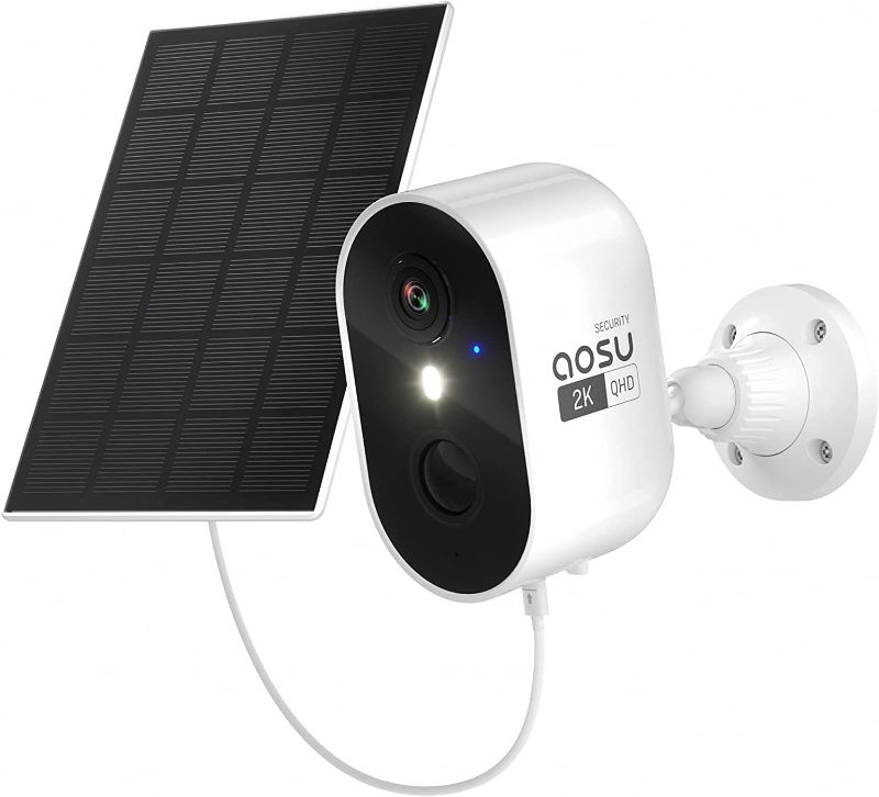 Photo 1 of AOSU 2K Security Cameras Wireless Outdoor, Solar Camera for Home Security, WiFi Camera 100% Wire-Free, Color Night Vision, Spotlight Siren Alarm, PIR Human Detection, 2-Way Talk, IP66 Waterproof
