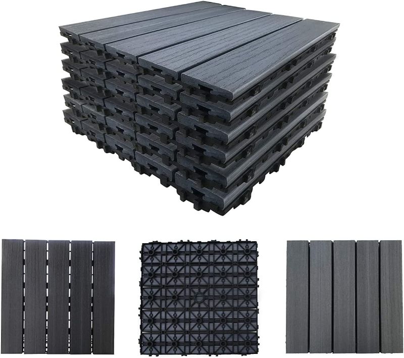 Photo 1 of Abba Patio Interlocking Patio Deck Tiles Floor Tiles, Outdoor Flooring, 12.4''x12.4'', 6 PCS, Gray
