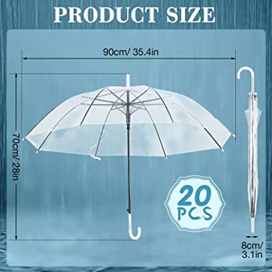 Photo 1 of 20 Pack Wedding Umbrellas with J Hook Handle Windproof Stick Umbrellas Large Bubble Umbrella for Adults Kids Rain
