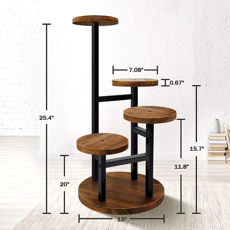 Photo 1 of AUGOSTA 4 Tier Plant Stand, Corner Plant Stand, Tall Metal Wood Plant Shelf Holder for Indoor Plants, Outdoor Garden Plant Display Rack Flower Pot Stand for Corner Living Room Balcony Garden Patio
