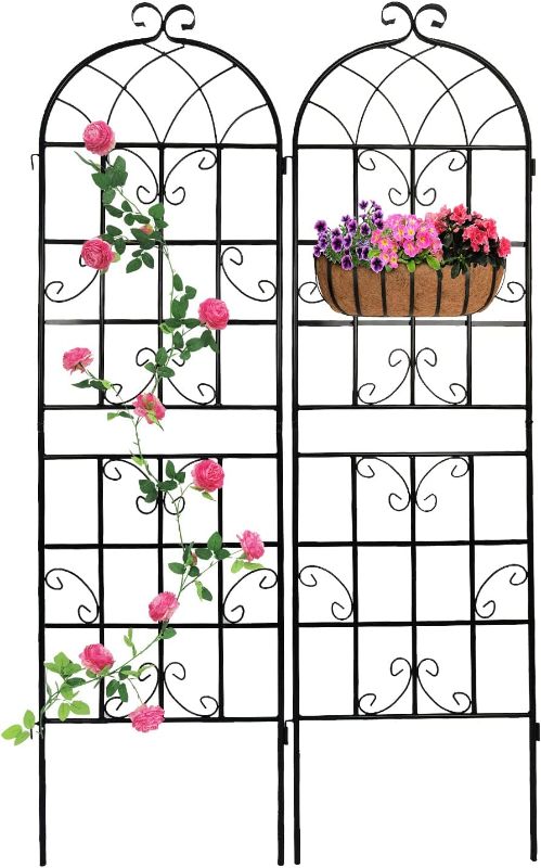 Photo 1 of  2 Pack Metal Garden Trellis for Climbing Plants Support Rustproof Metal Rose Trellis for Vines Cucumbers Plant Stand Black
