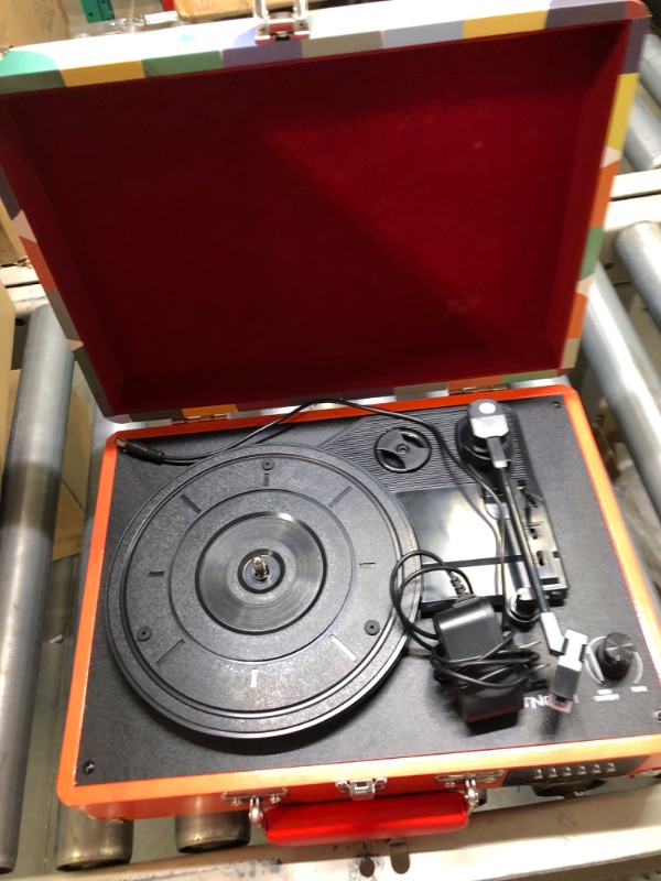 Photo 1 of DIGITNOW Record Player, Turntable Suitcase with Multi-Function Bluetooth/FM Radio/USB and SD Card Port/Vinyl to MP3 Converter Orange