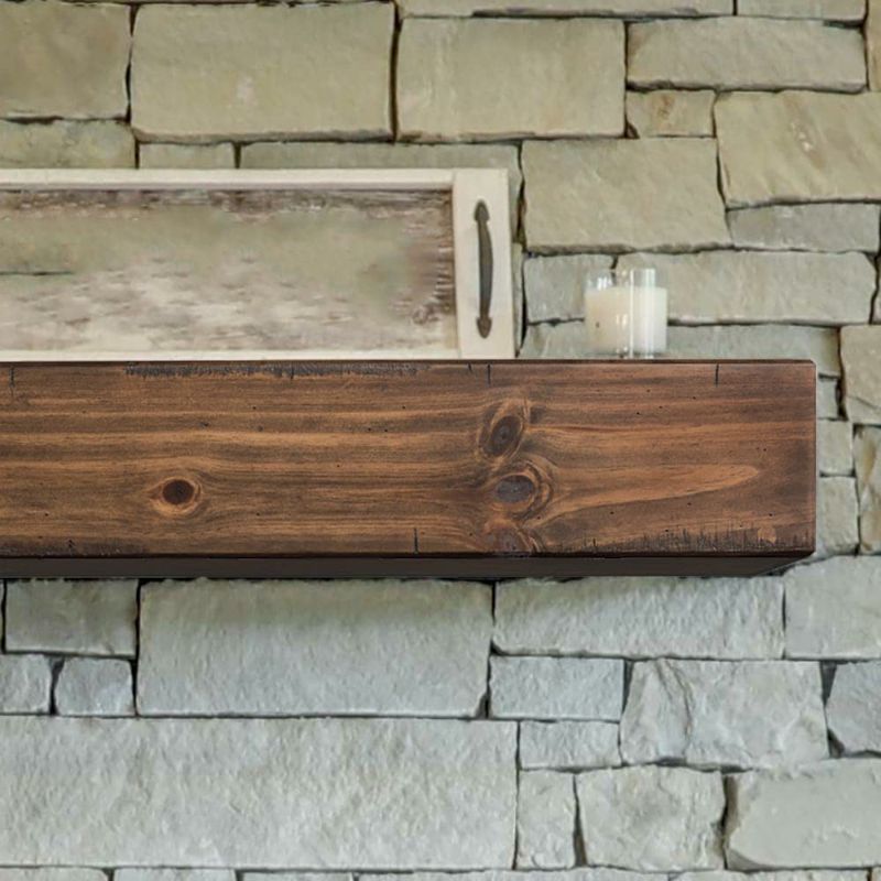 Photo 1 of Dakota Floating Pine Wood Fireplace Mantel Shelf - Mocha Color 60" Beautiful Wooden Rustic Shelf Perfect for Electric Fireplaces and More! Mantels Direct
