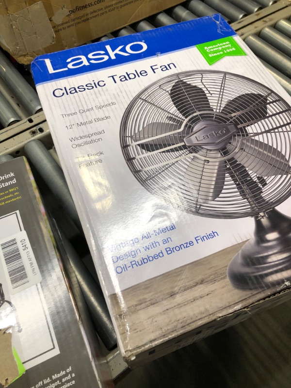 Photo 5 of Lasko 12" Classic Metal Table Fan - 12" Diameter - 3 Speed - Quiet, Carrying Handle, Oscillating - 17.3" Height x 13.3" Width - Metal