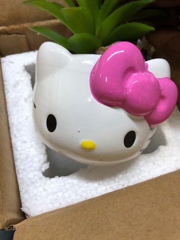 Photo 2 of Sanrio Hello Kitty Face 3-Inch Ceramic Mini Planter With Artificial Succulent | Small Flower Pot, Faux Indoor Plants For Desk Shelf, Home Decor Trinket Tray | Cute Kawaii Gifts and Collectibles