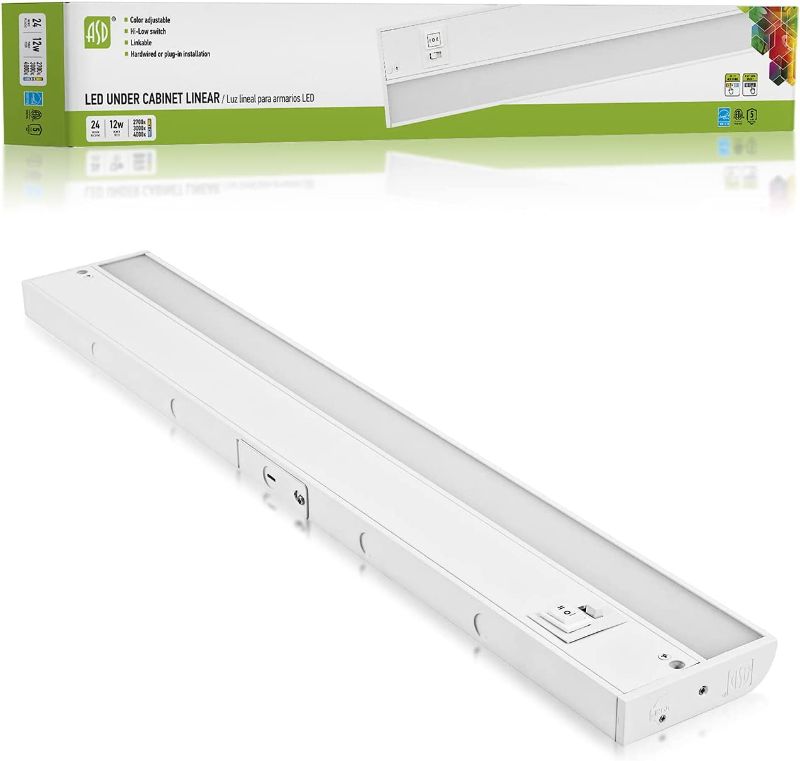 Photo 1 of ASD LED Under Cabinet Lighting 24 Inch, Dimmable, Hardwired or Plug-in Installation, 3 Color Levels- 2700K/3000K/4000K, Linkable Kitchen Under Counter Lighting, ETL & Energy Star, White Finish