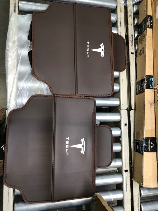 Photo 1 of RSKVA Fit for Tesla Seat Protector Rear Seat Child Kick Protection Premium Microfiber Leather Material(Two Packs) (Brown)